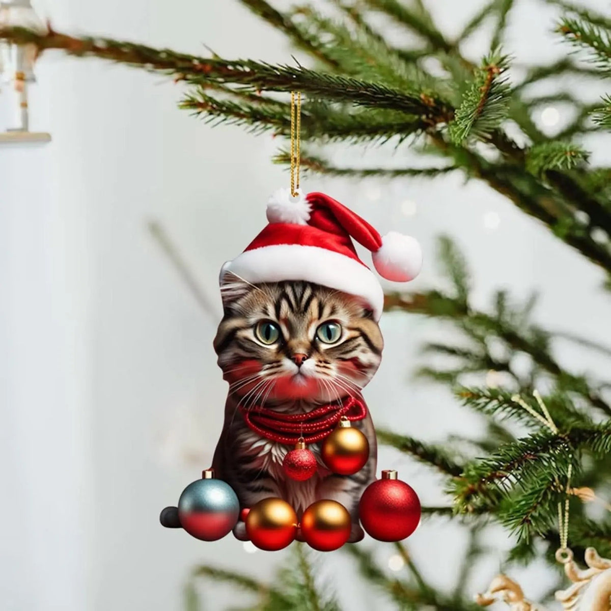 Julgranshänge katt med tomteluva – Söt julprydnad till granen