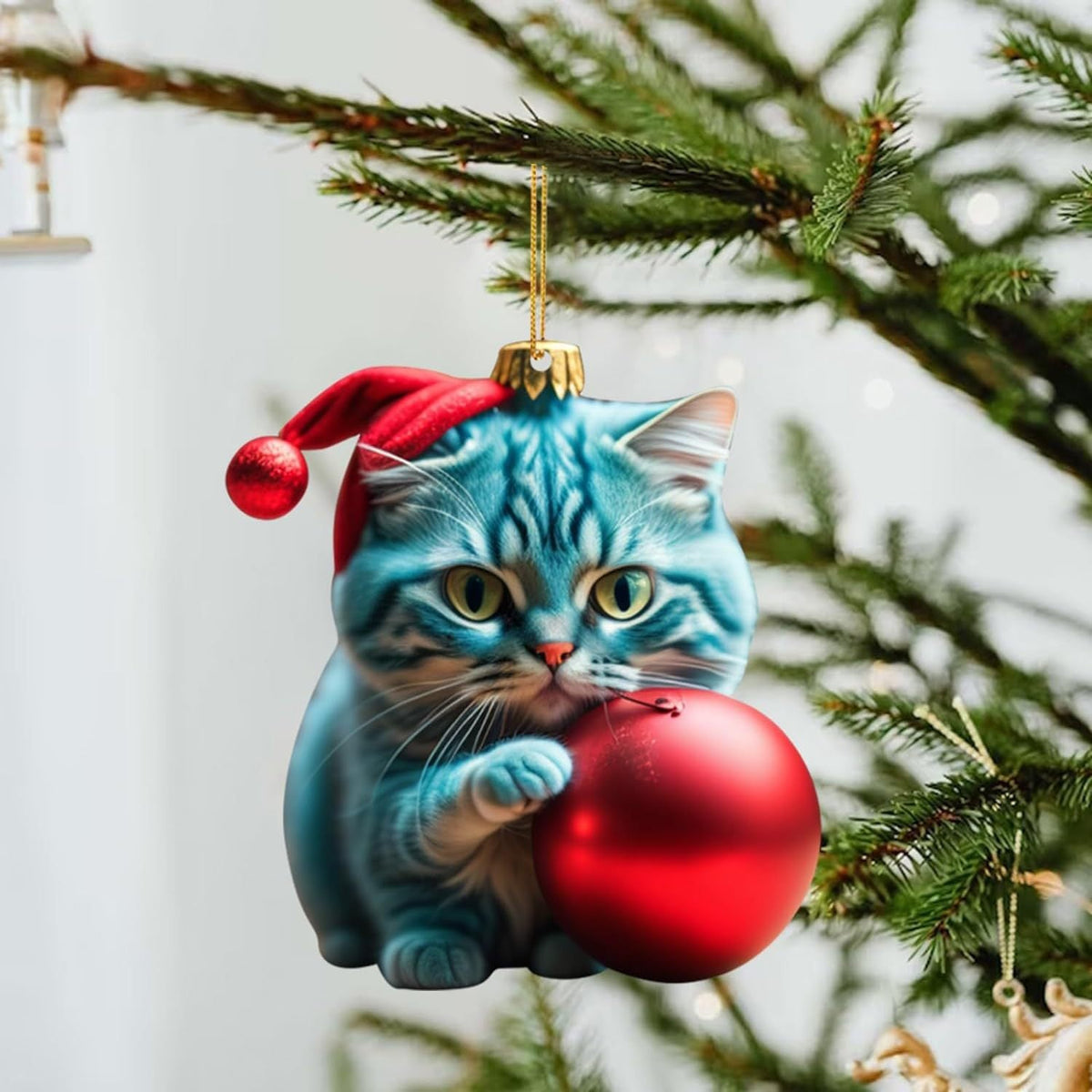 Julgranshänge katt med tomteluva – Söt julprydnad till granen