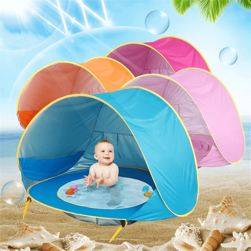 Pop-up UV-tält med pool – Strandtält med inbyggd plaskpool och UPF 50