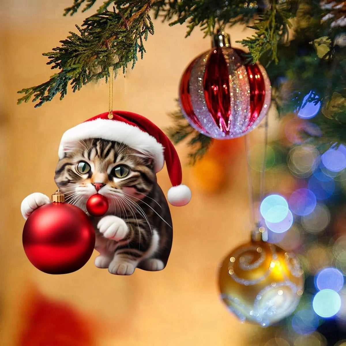 Julgranshänge katt med tomteluva – Söt julprydnad till granen