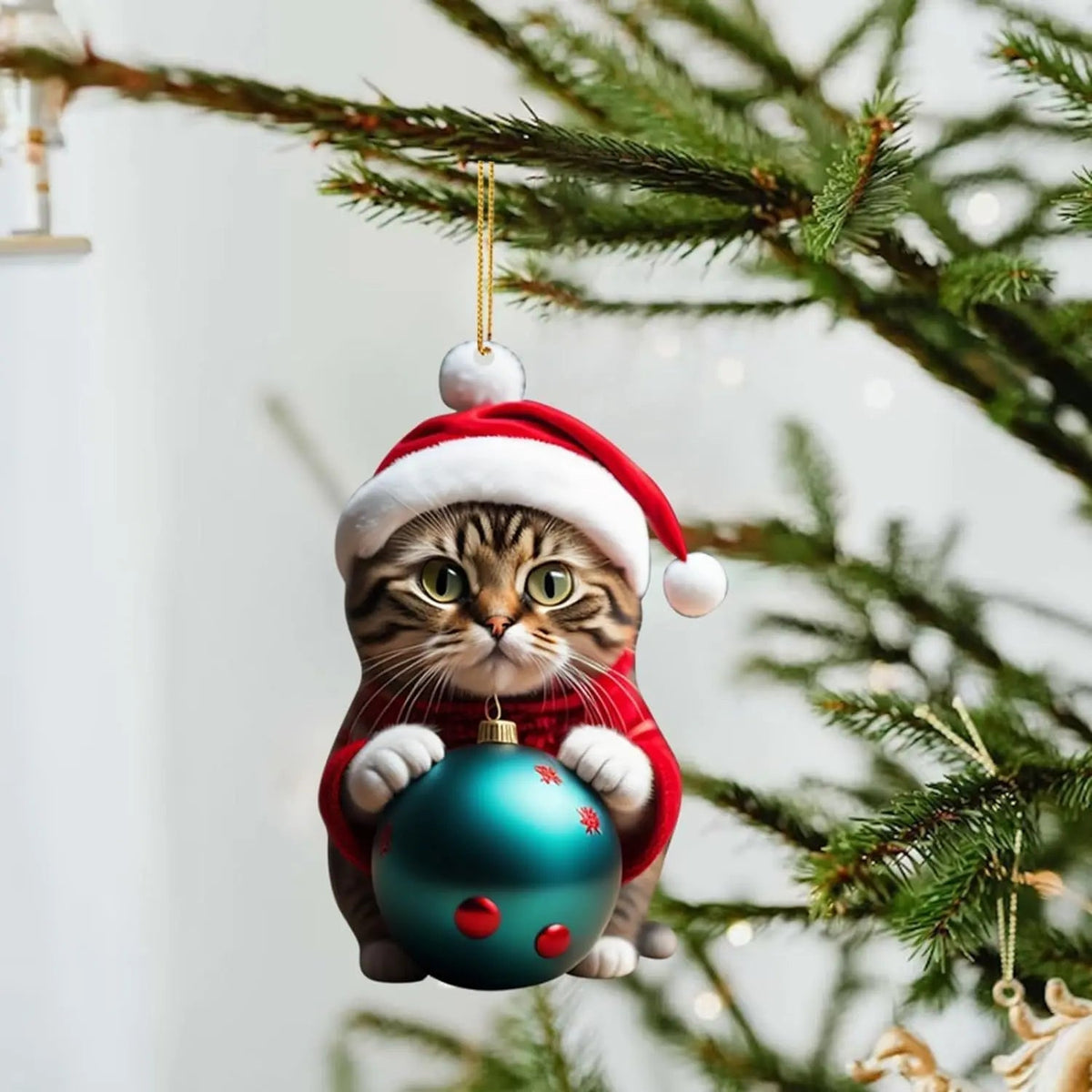 Julgranshänge katt med tomteluva – Söt julprydnad till granen
