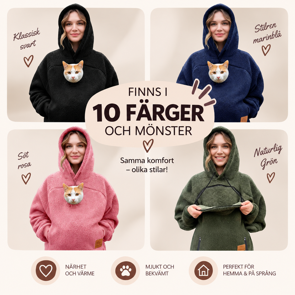 Sweat-shirt à capuche avec poche pour chat et chien en polaire douce