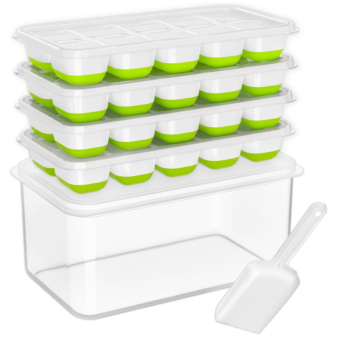 Isbitsformar i silikon 4-pack – Stapelbara med förvaringslåda