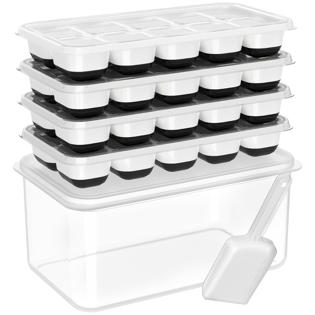 Isbitsformar i silikon 4-pack – Stapelbara med förvaringslåda
