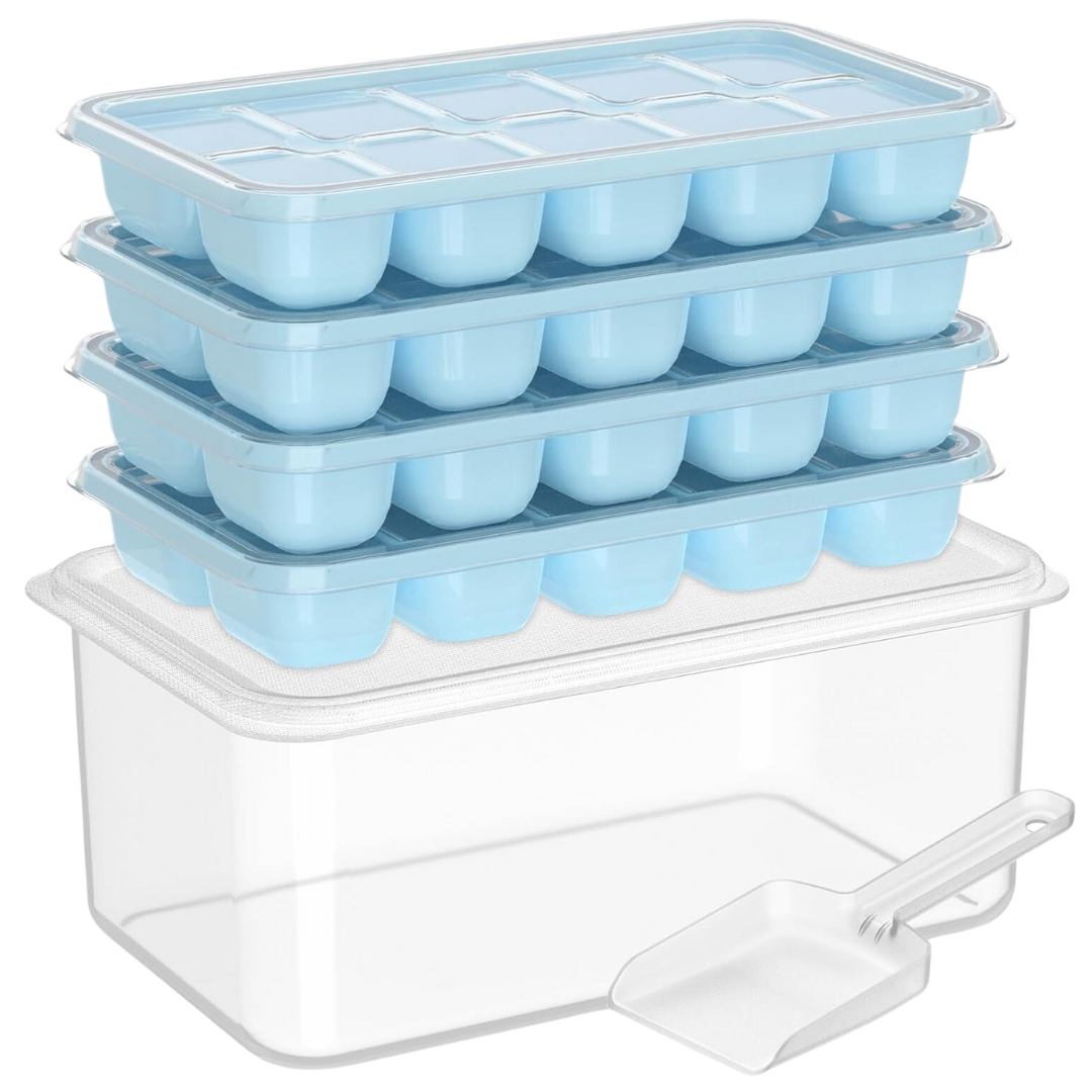 Isbitsformar i silikon 4-pack – Stapelbara med förvaringslåda