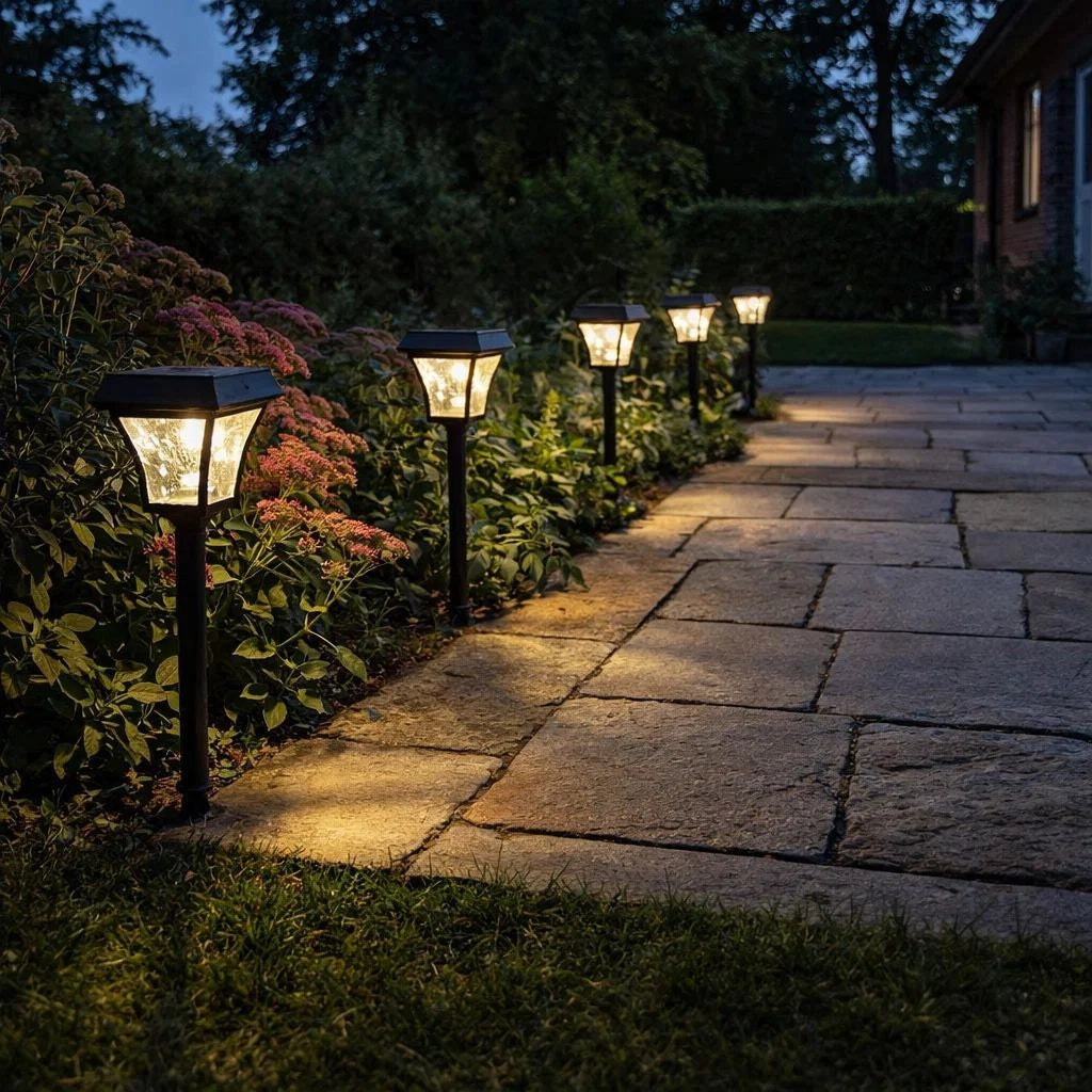 Solcellslampa med mönstrat glas – Kastar ljusmönster på marken