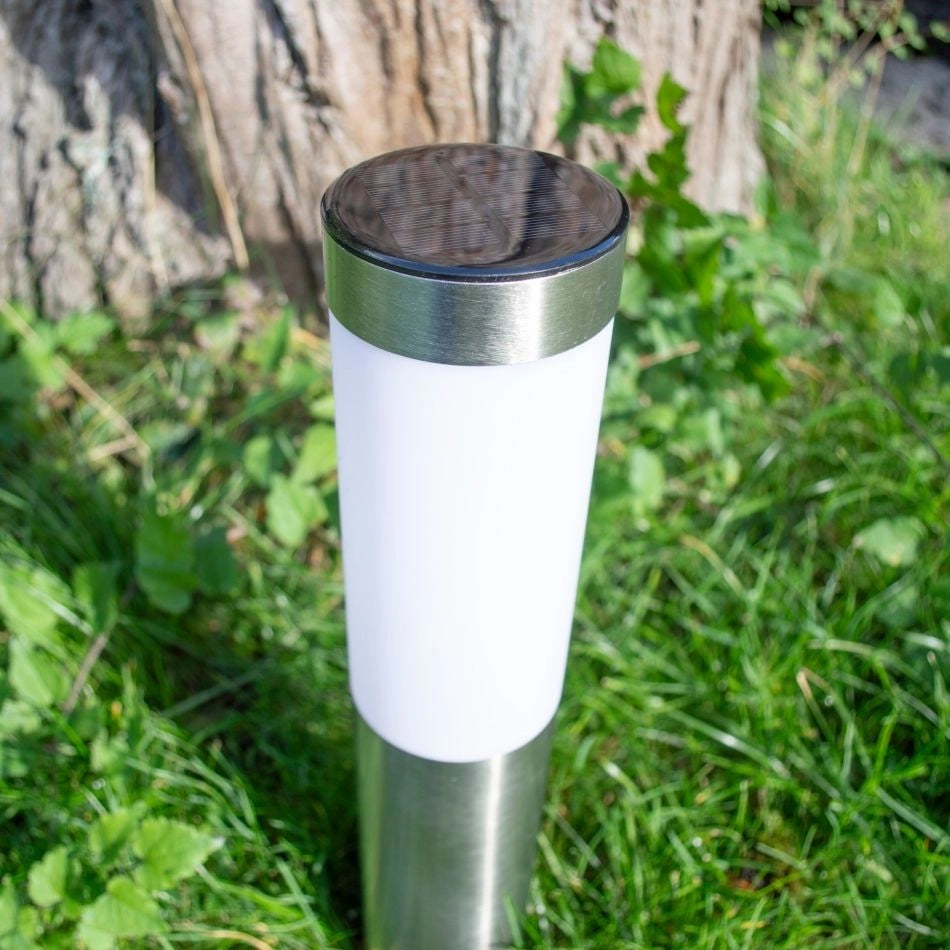 Solcellslampor i rostfritt stål 2-pack – 40 cm pelare med markspett