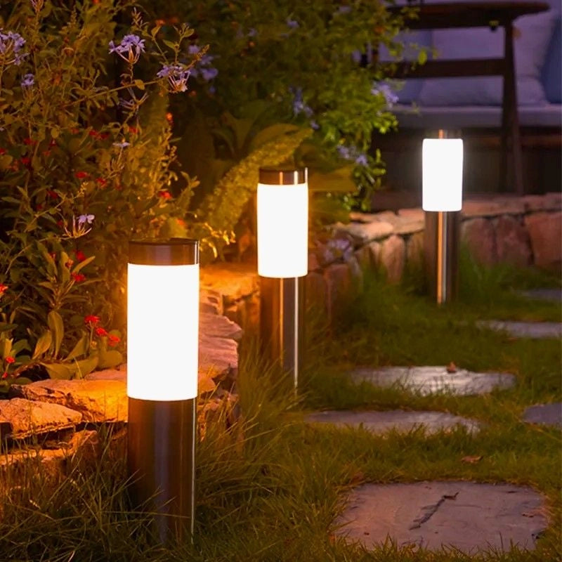 Solcellslampor i rostfritt stål 2-pack – 40 cm pelare med markspett