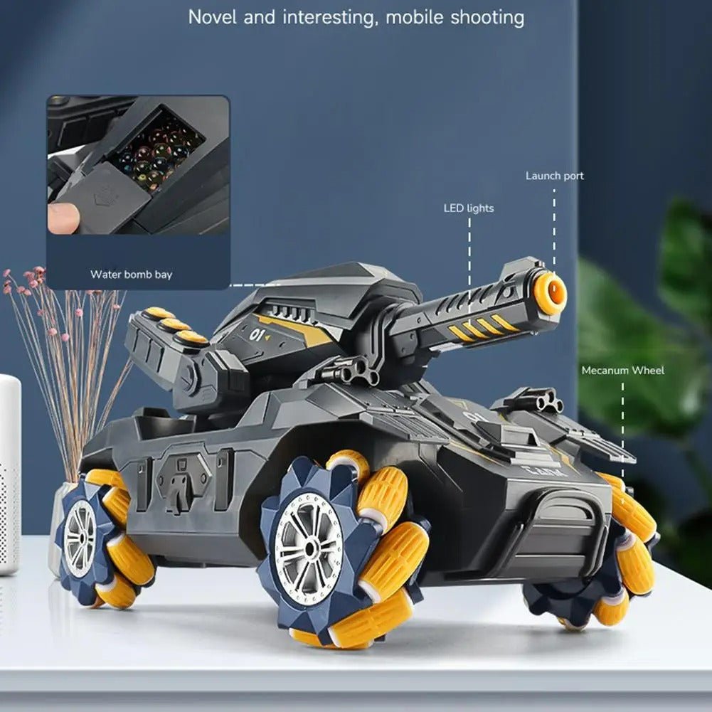 Geststyrd RC-tank – Radiostyrd stridsvagn med vattenbomber och handkontroll