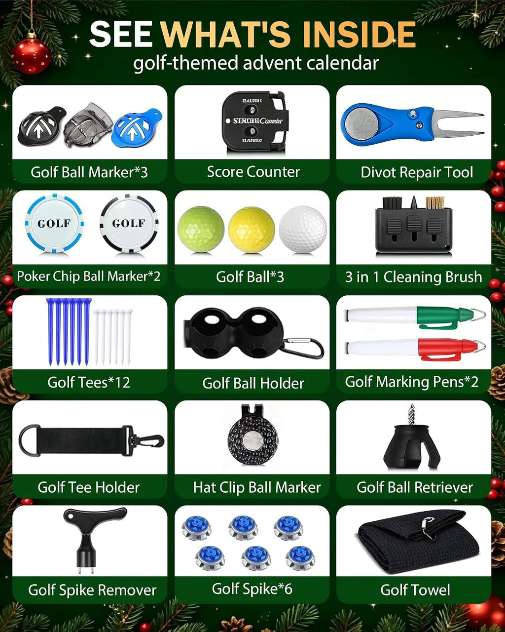 Golf-julkalender – 24 luckor med golftillbehör – bild 2