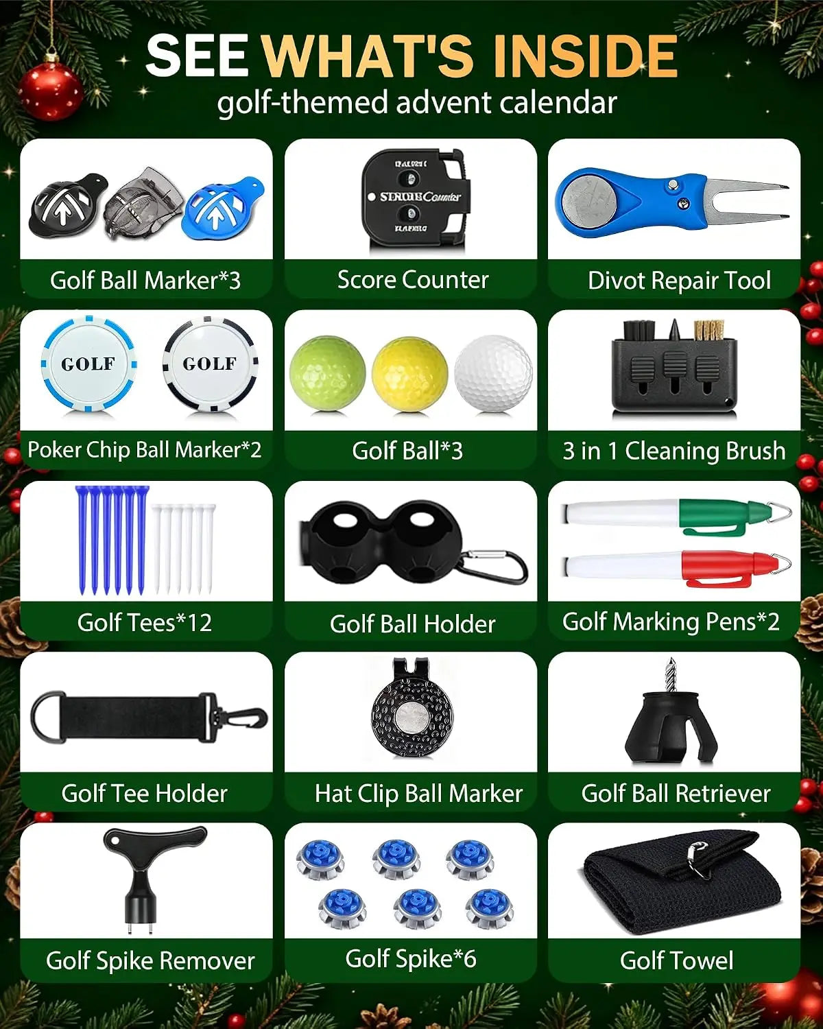 Golf-julkalender – 24 luckor med golftillbehör – bild 2