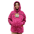 Hoodie med ficka för katt i cerise leopard – teddyfleece