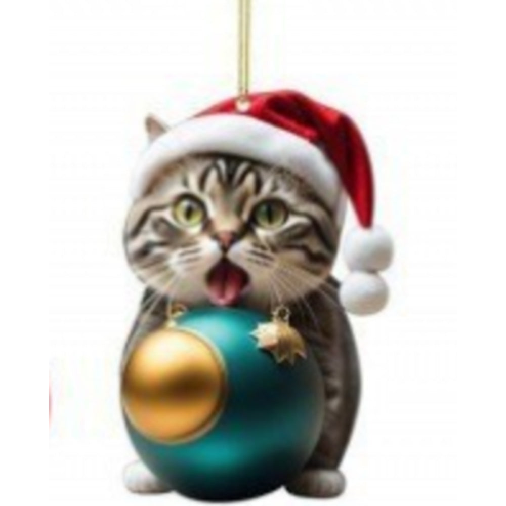 Suspension de Noël chat avec bonnet de père Noël – Jolie décoration de Noël pour le sapin