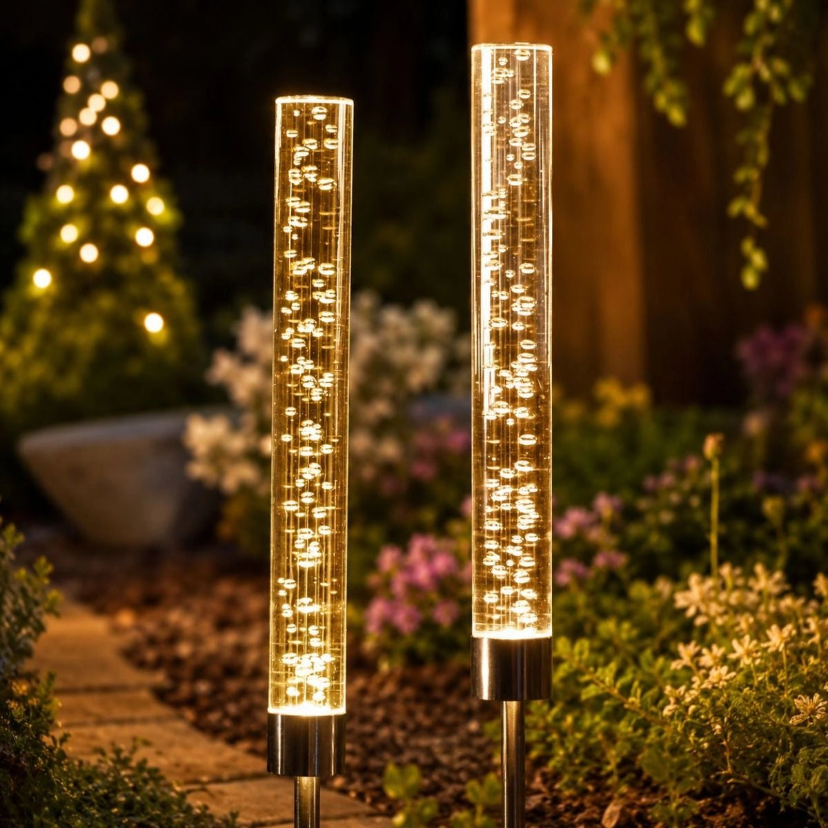 Solcellsljusrör 2-pack – 70 cm med bubblande färgskiftande ljus